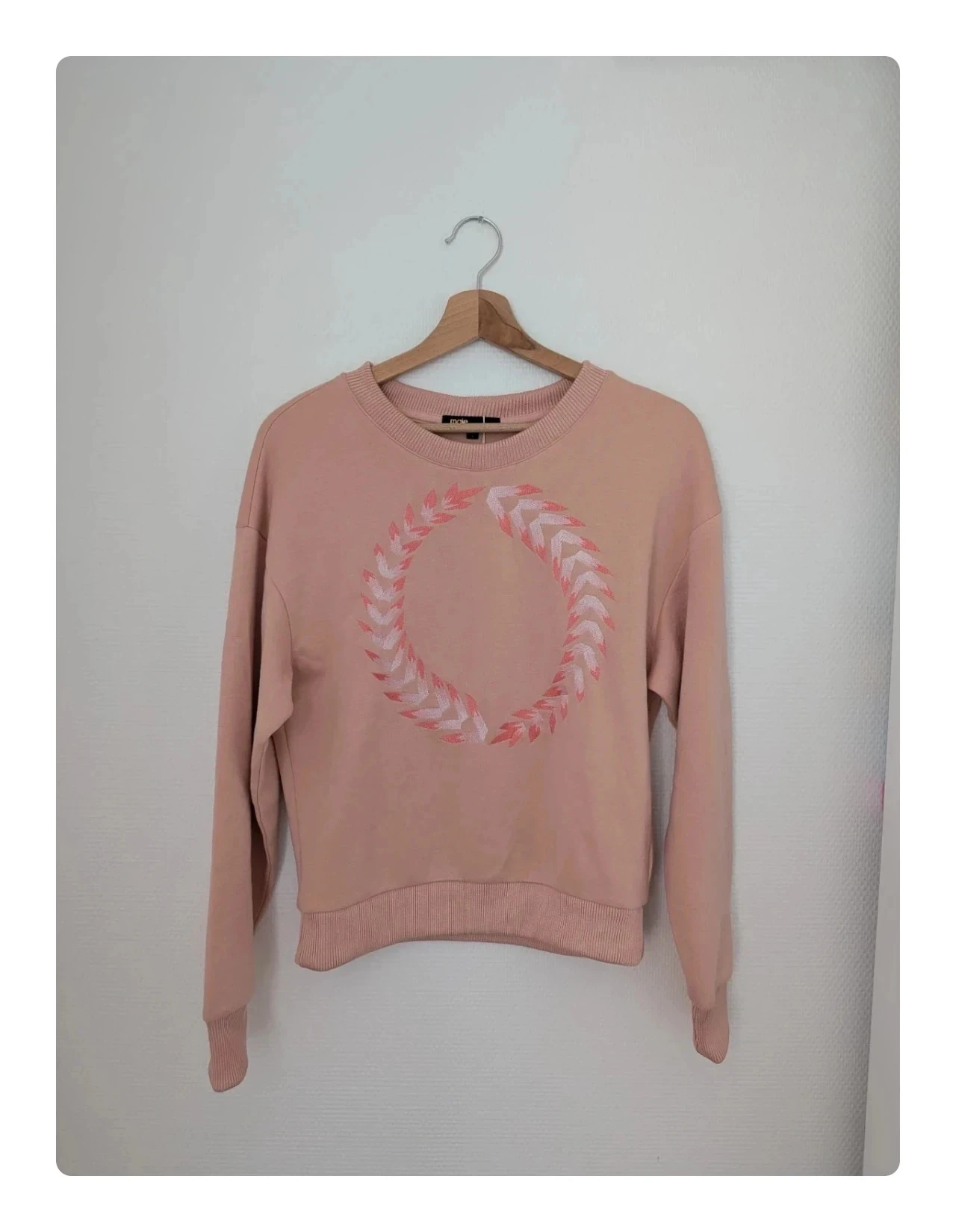 Sweat Maje brodé rose pêche - Modèle Tornade - Taille 1 (S)